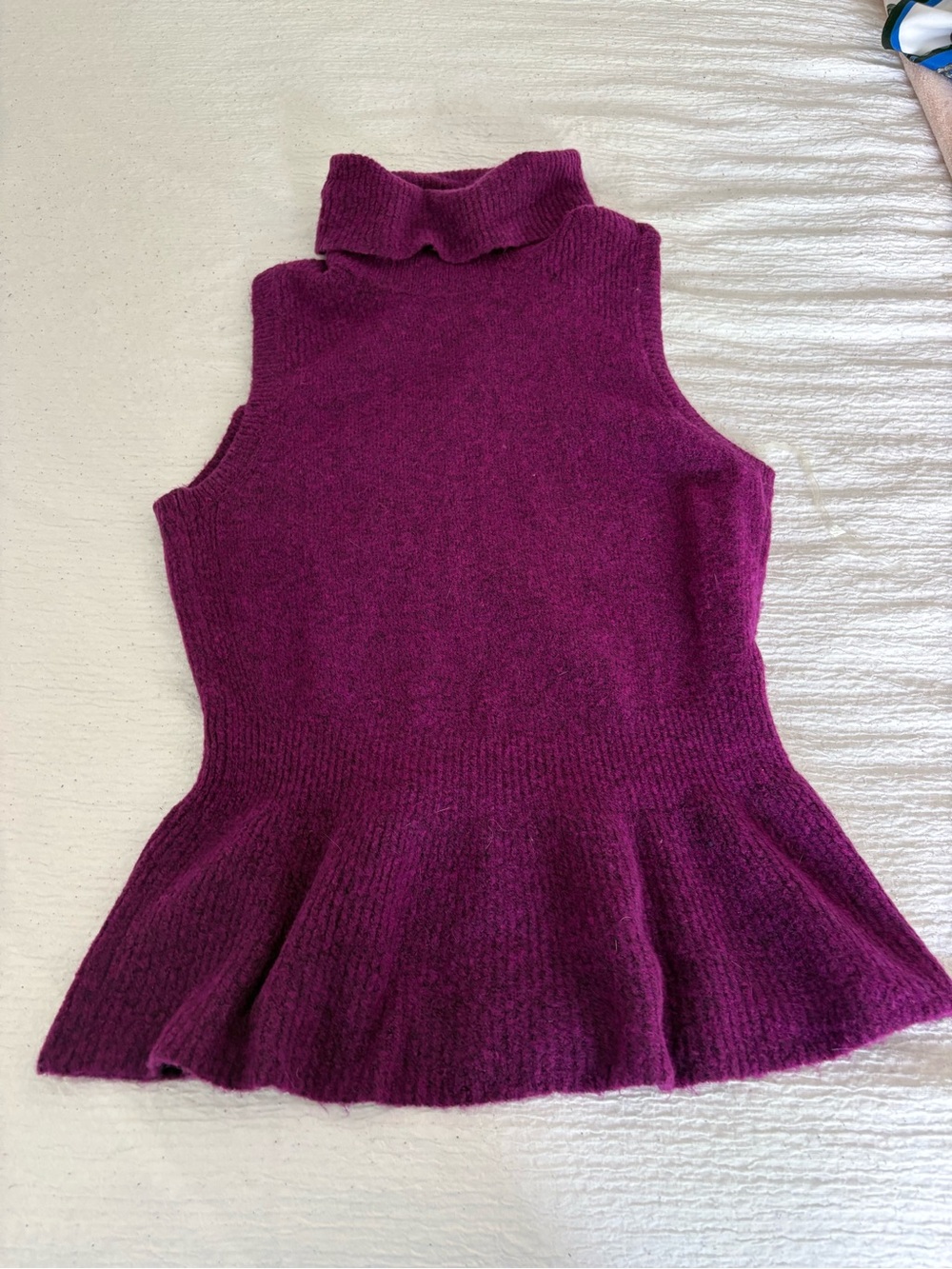 White House Black Market Sleeveless Peplum Turtleneck Sweater - Plum
